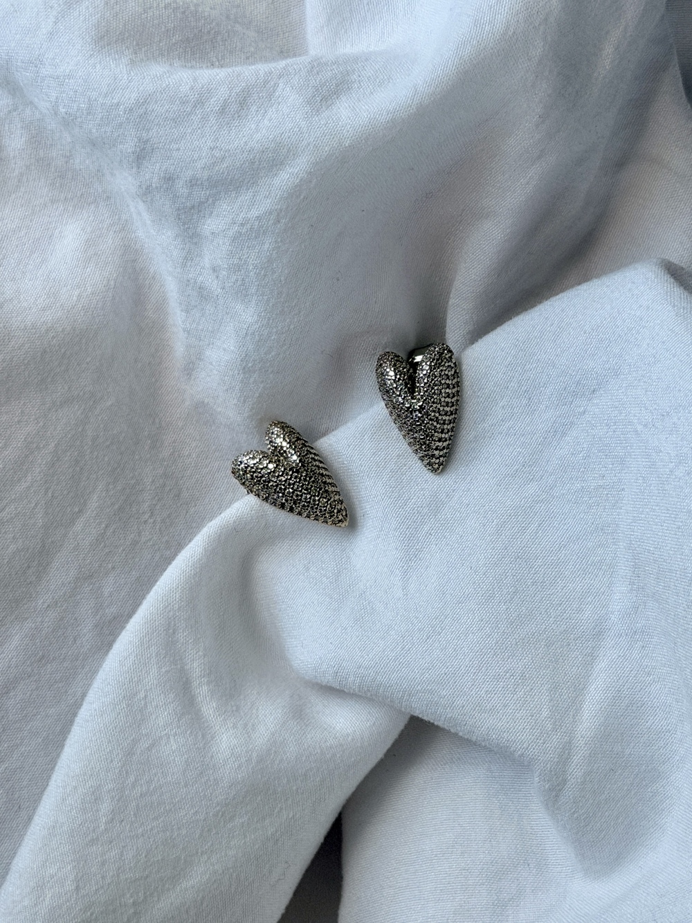 Zirconia Setting Hearts Silver Plated Earrings